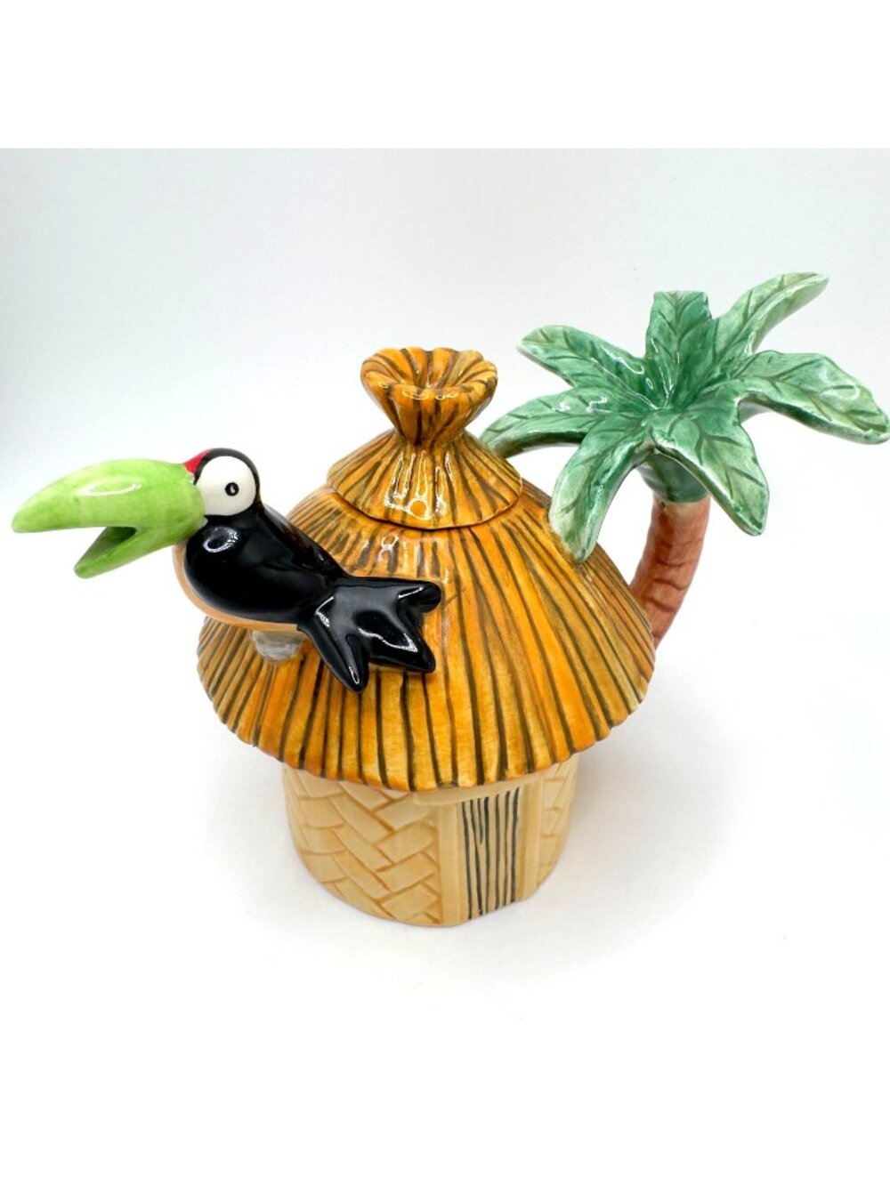 Fitz And Floyd Gift Gallery Tropical Toucan Ceramic Teapot Palm Tree Mini Vtg